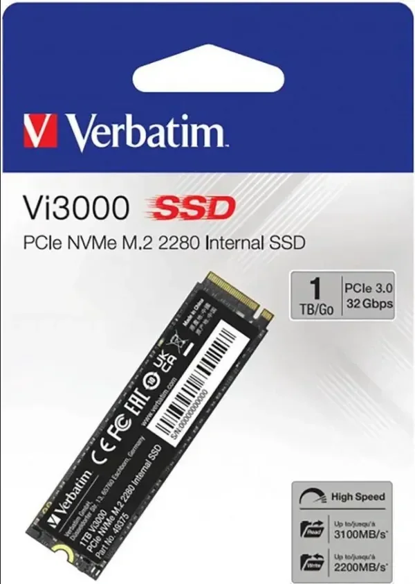 Verbatim Vi3000 1TB M.2 2280 NVMe SSD do 3100 MB/s