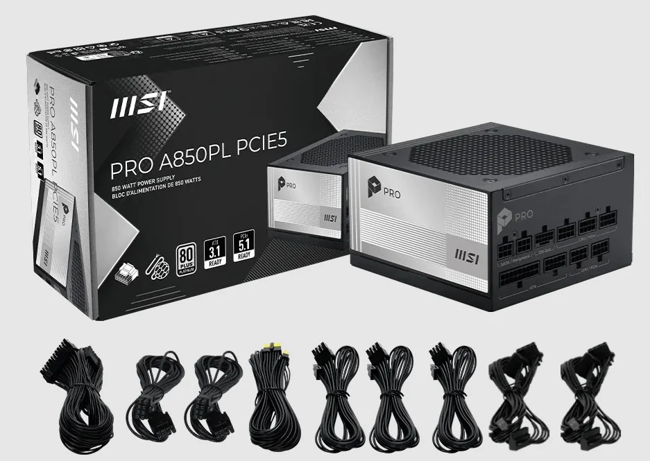MSI PRO A850PL PCIE5 modularno napajanje 850W 80 PLUS Platinum