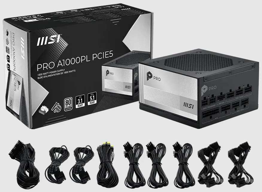 MSI MAG PRO A1000PL PCIE5 napajanje 1000W 80 Plus Platinum, potpuno modularno