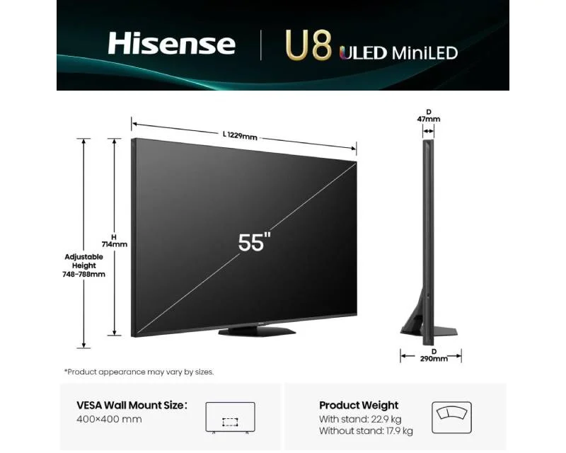 Hisense 55U8Q ULED MiniLED televizor 55 inča 4K 165Hz Smart TV