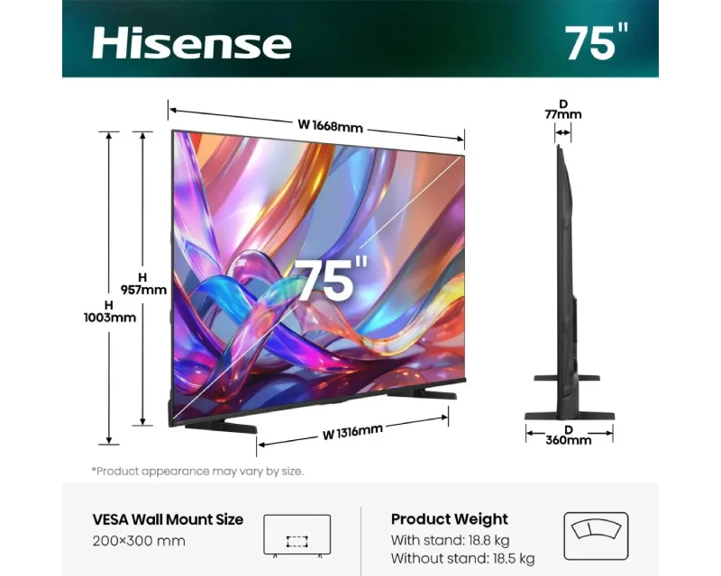 Hisense 75E7S Hi-QLED televizor 75 inča 4K UHD Smart TV