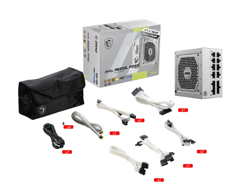 MSI MAG A850GL PCIE5 White napajanje 850W 80 Plus Gold ATX 3.0 modularno belo 306-7ZP8A24-CE0