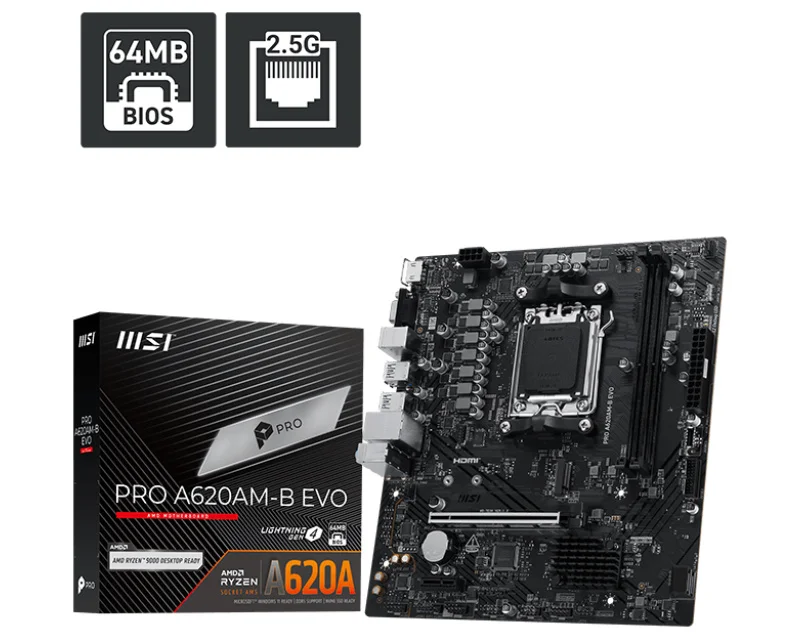 MSI PRO EVO matična ploča AM5 DDR5 microATX 2.5G LAN A620AM-B